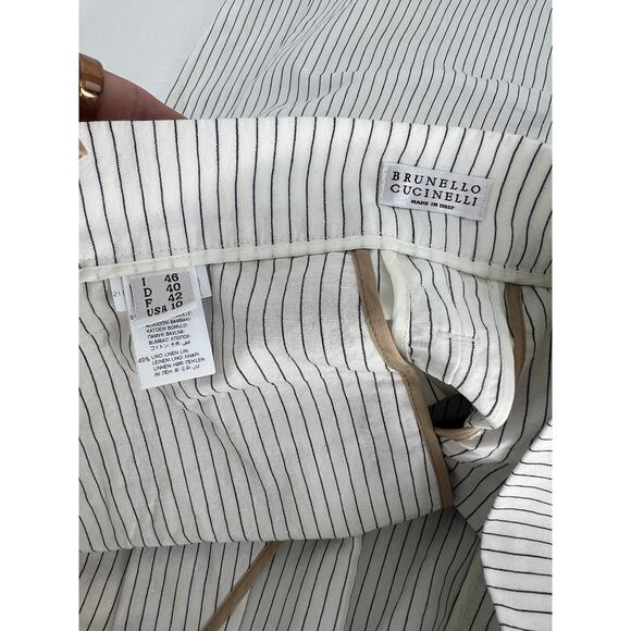 Brunello Cucinelli Pin Stripe Linen Blend Pants - Picture 7 of 10